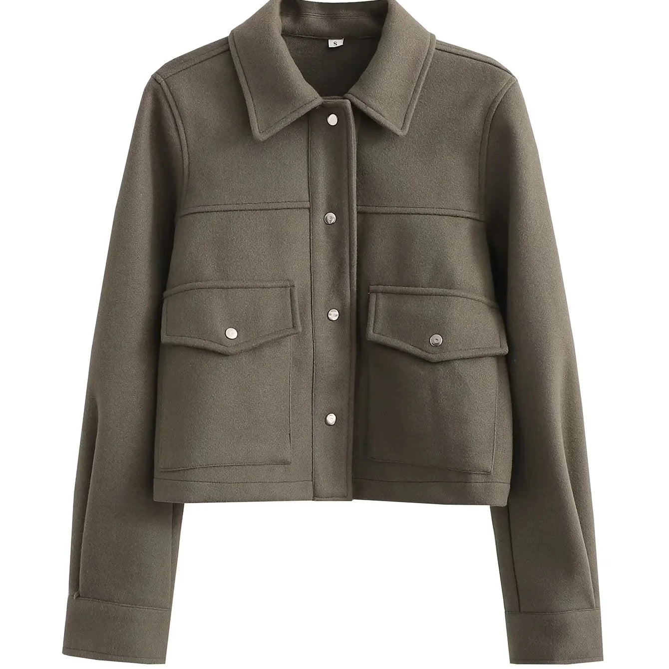 Jackets For Womens Autumn Fashion Solid Front Pockets Button Long Sleeve Jacket Elegant Woman Casual Outerwear Coat army green