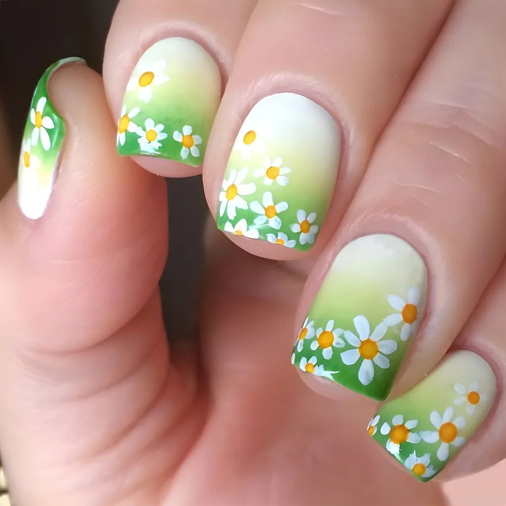 24pcs Short Square Fake Nails Set Flower Design Full Cover Nail Tip Fashion Simple Ballet False Nail Art Reusable Press on Nails