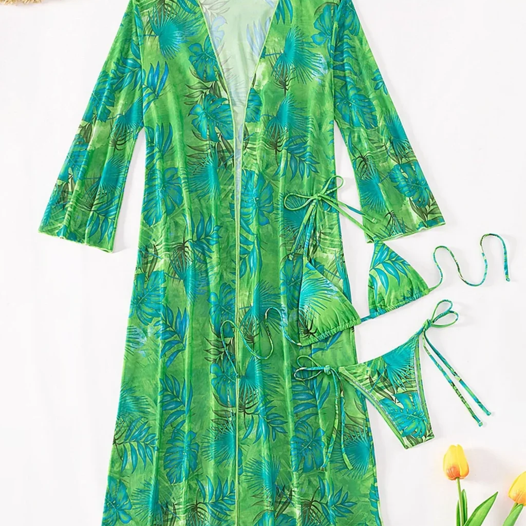 3 Pieces Triangle String Bikini Swimsuit Women & Kimono Swimwear Female Sexy Bathers Bathing Swimming Swim Suit Beachwear