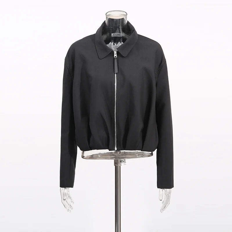 TWOTWINSTYLE Fashion Casual Two Piece Sets for Women Lapel Long Sleeves Patchwork Zipper Top High Waist Wide Leg Pant Set Female