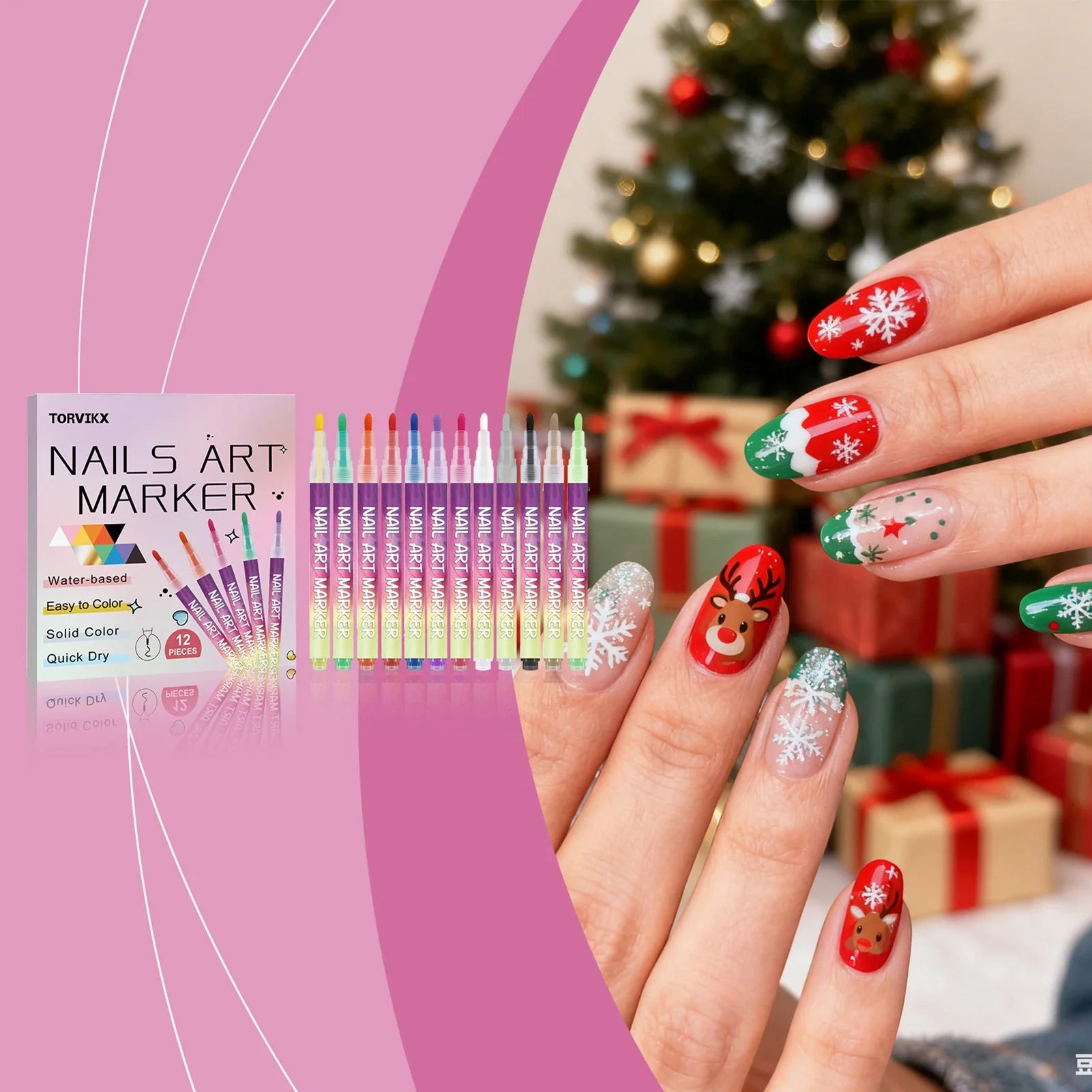 12Pcs Nail Art Pen Waterproof and Quick Drying Artistic Graffiti DIY Beauty Nail Tools Nail Art Graffiti Pen for Christmas Party