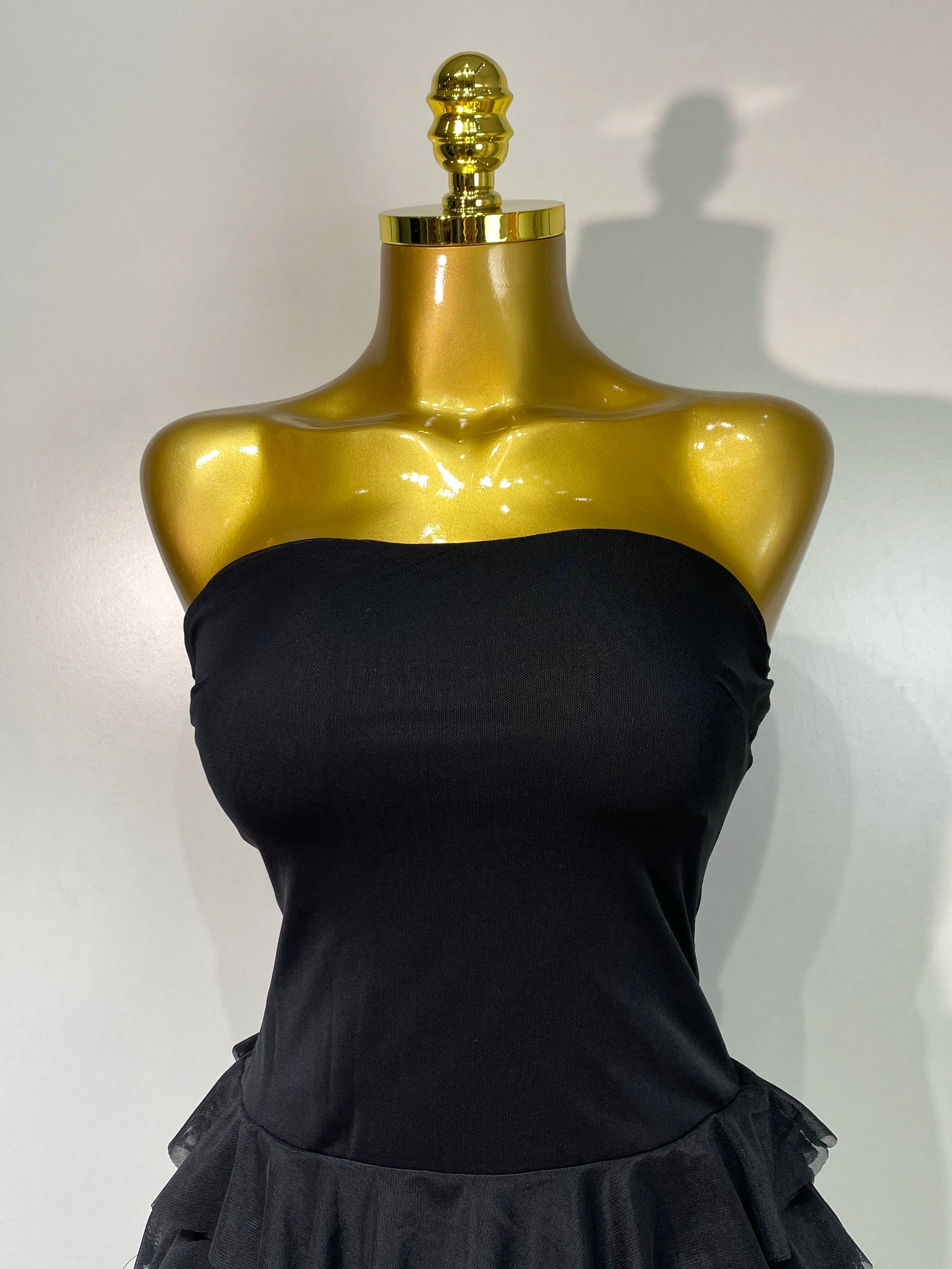 Women Sexy Strapless Ruffles Long Dress Black Backless Mesh See Through Design Dresses Evening Party Cocktail Birthday Dress