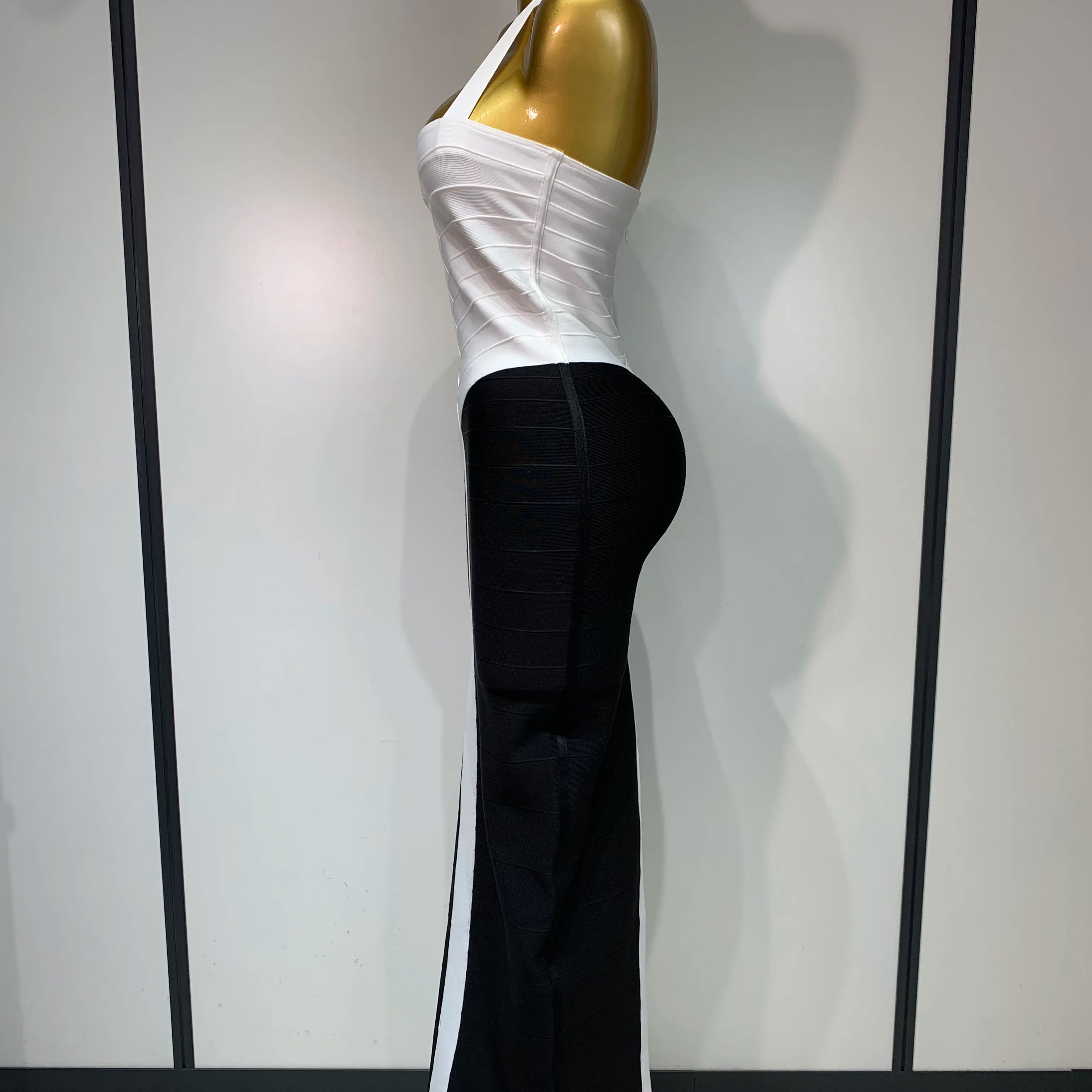 Women Sexy Halter Whiter Black Patchwork Bodycon Bandage Dress Celebrity Elegant Evening Party Club Luxury Birthday Dresses