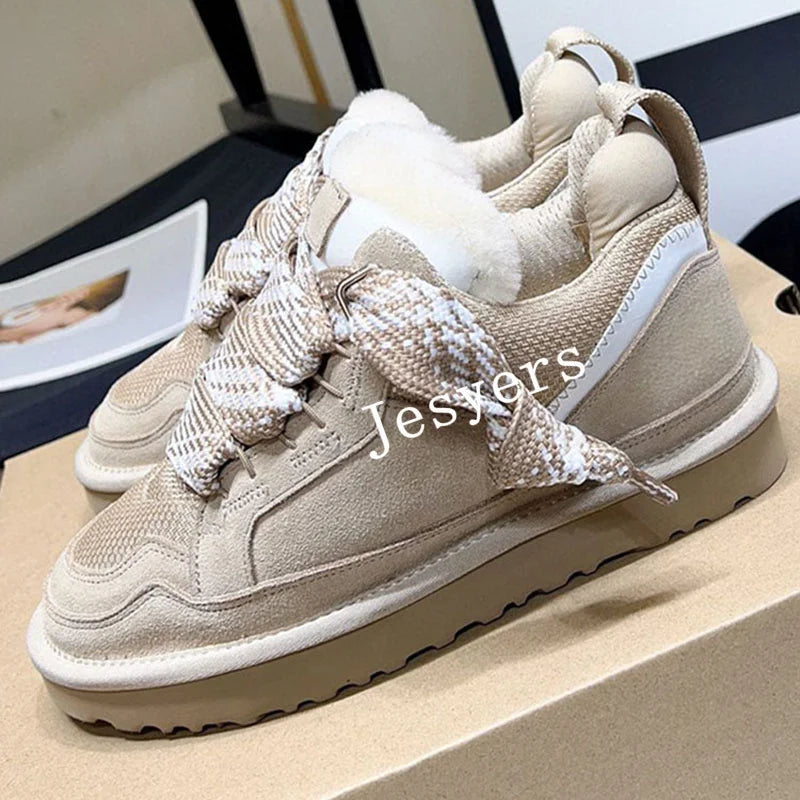 Flat Bottom Thick Bottom Snow Boots Women's Artificial Fur Wool Lining Ankle Boots Winter Thickened Warm Cotton Shoes as show 1