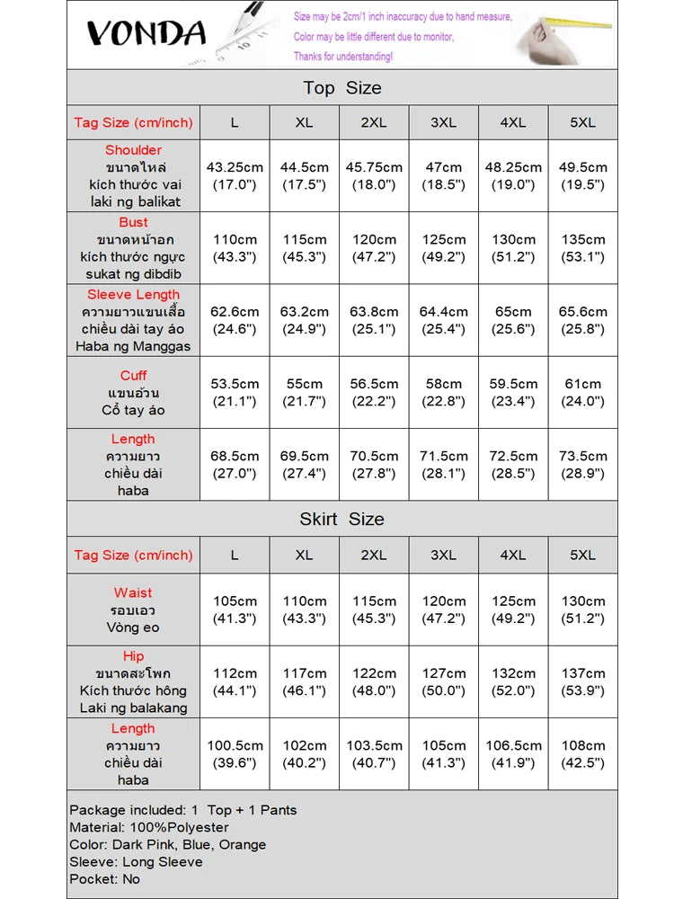 Plus Size 5XL VONDA Women Vintage Printing Long Sleeve Tops Wide Leg Pant Sets Outfits 2025 Casual Loose Bohemian 2 Piece Suits