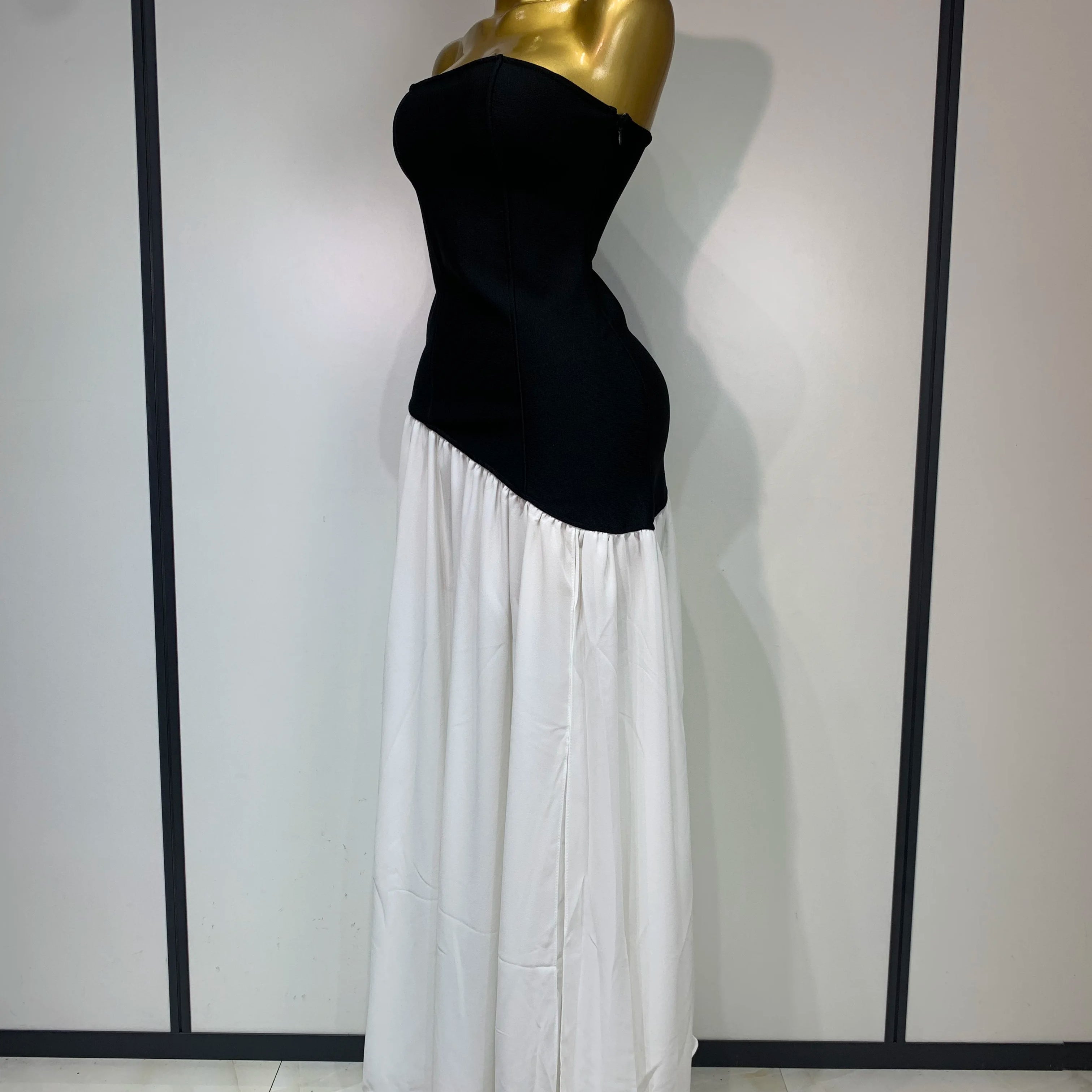 Vestido longo sexy sem alças, patchwork, longo, colado ao corpo, bandagem, 2025, celebridade, elegante, festa noturna, vestido de aniversário de luxo