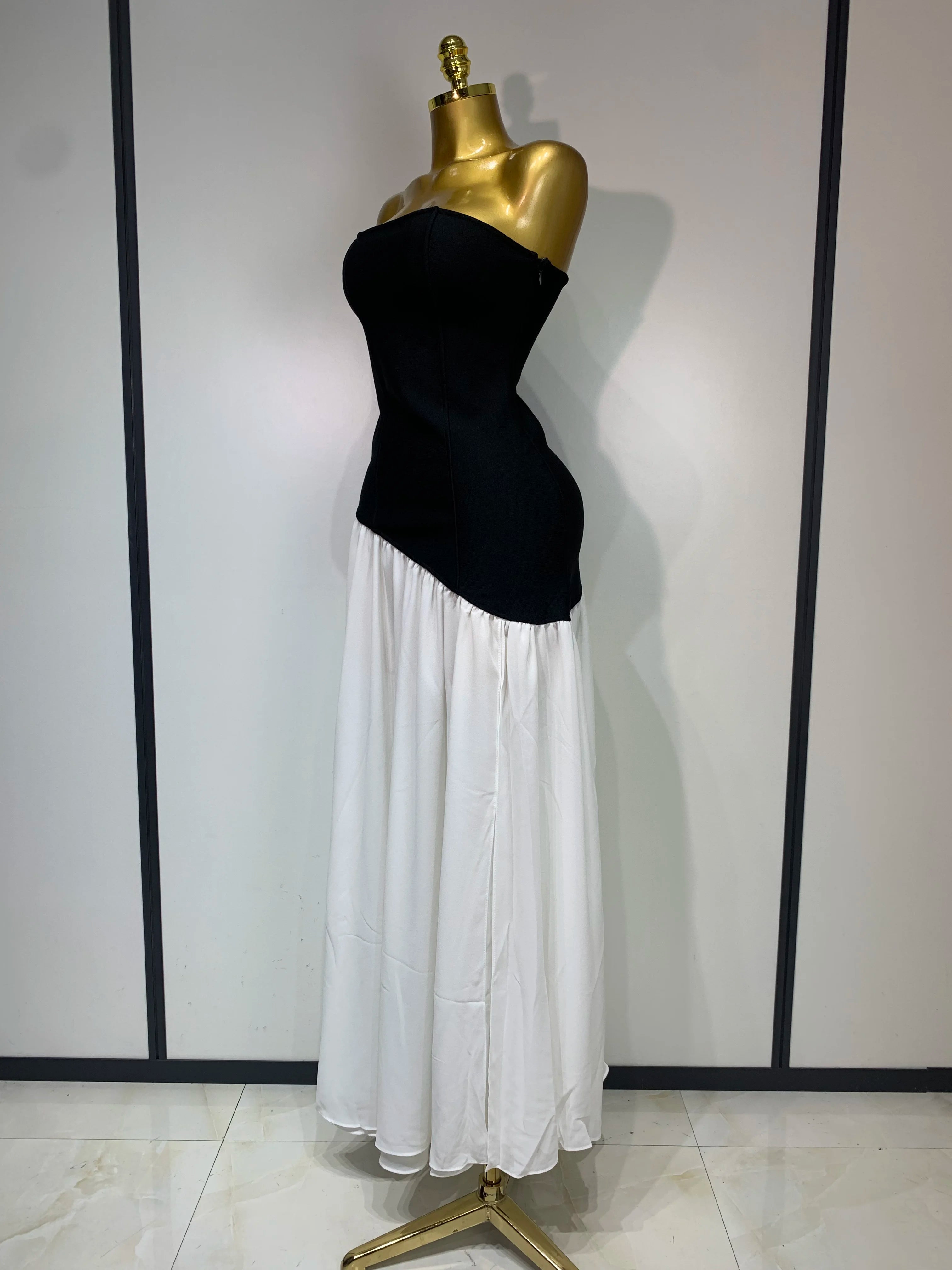 Vestido longo sexy sem alças, patchwork, longo, colado ao corpo, bandagem, 2025, celebridade, elegante, festa noturna, vestido de aniversário de luxo