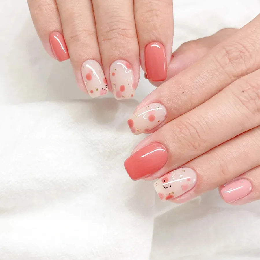 24pcs/set Short medium long fake nails colorful gradient Y2K sunset heart leopard print square ballet tips press on false nail