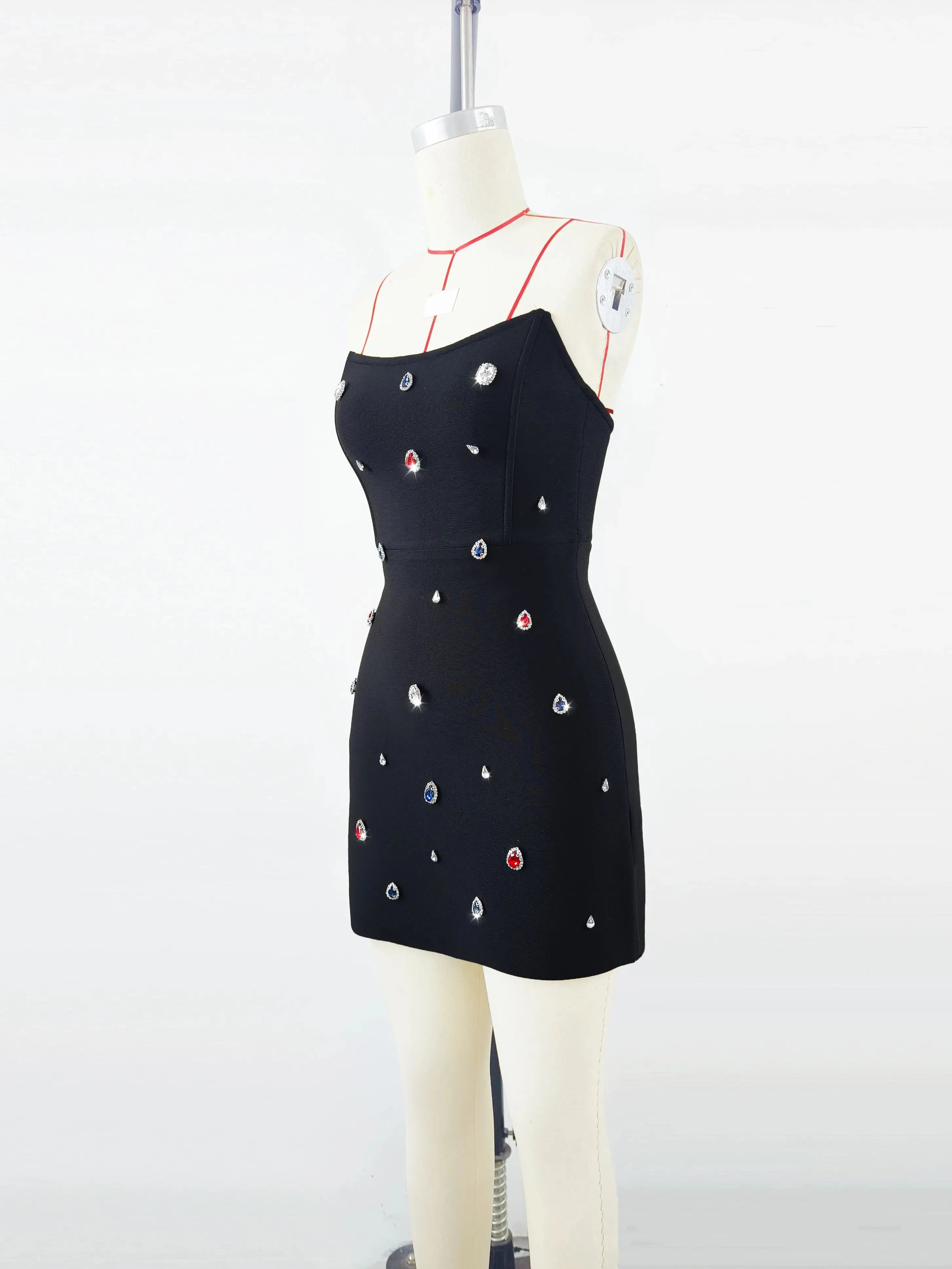 Chic Women Summer Celebrity Sexy Strapless Beading Black Mini Bodycon Bandage Dress 2025 Elegant Evening Club Party Dress