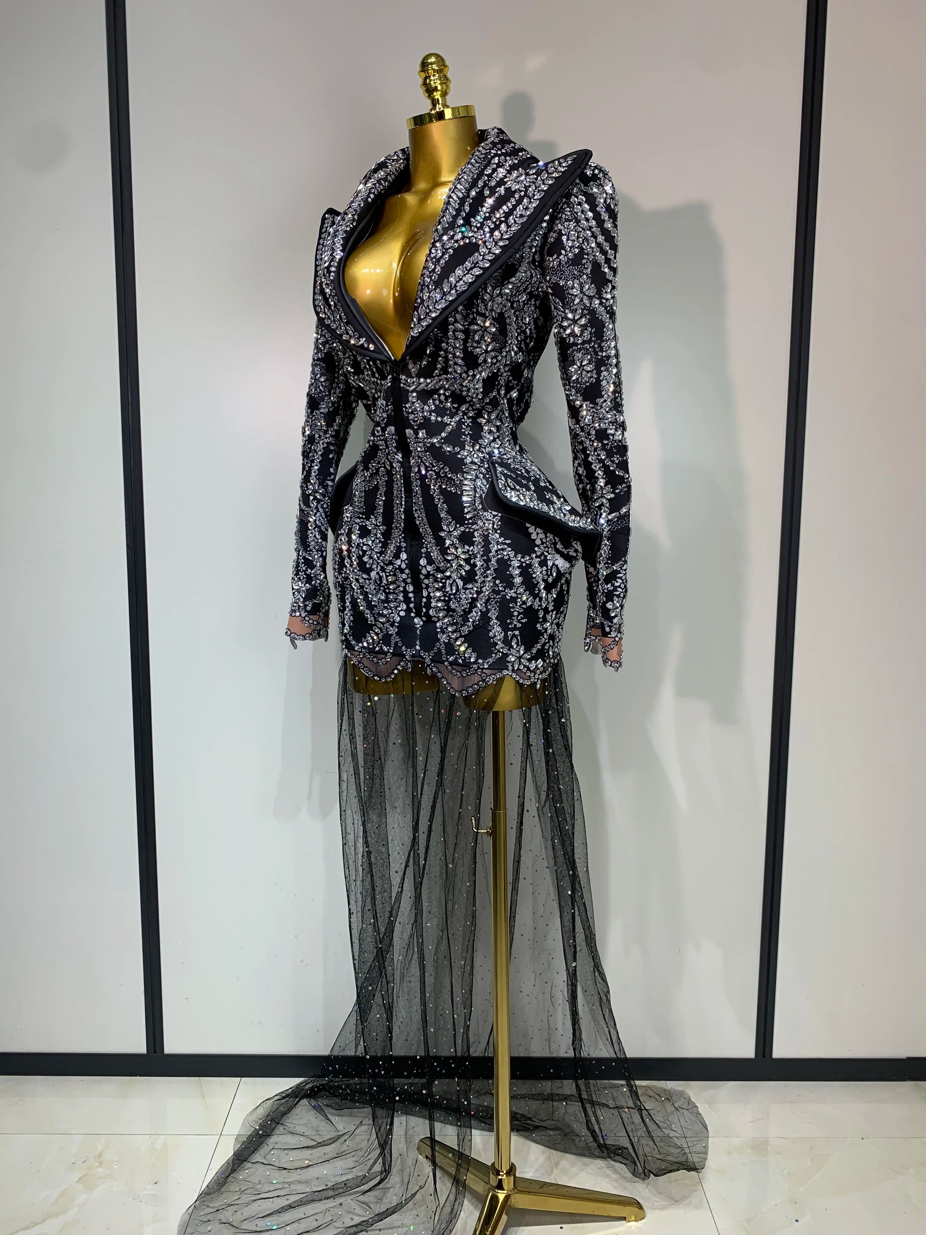 High Quality Luxury Nightclub Evening Birthday Dresses Stage Perform Outfit Sparkly Rhinestone Women's Elegant Party Sexy Dress