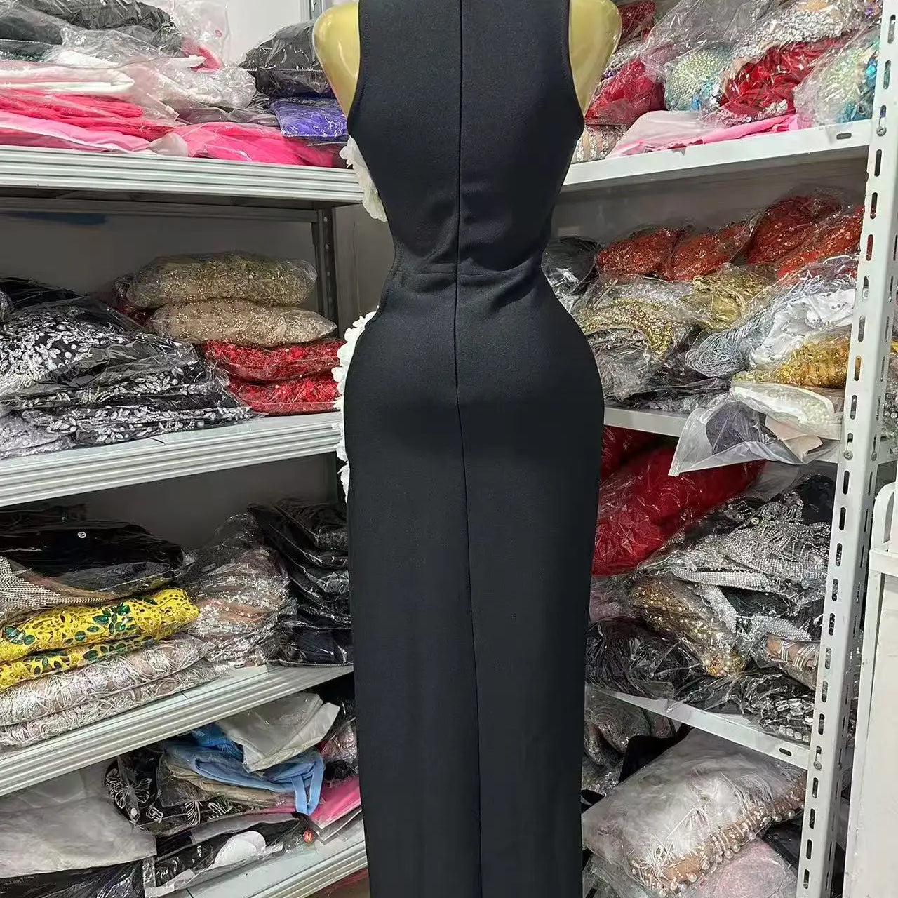 Women Sleeveless Sexy Side Hollow Out Florals Bodycon Long Bandage Dress Celebrate Fashion Evening Party Cocktail Wear