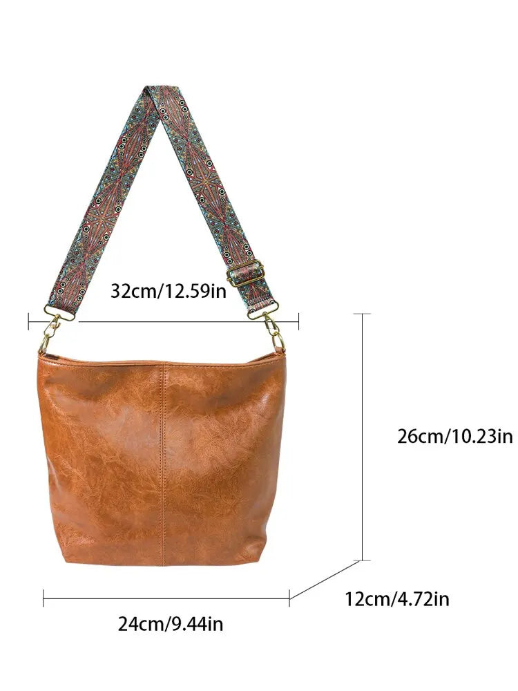 Women Vintage Crossbody Bag Geometric Strap Hobo Bag Large Capacity Shoulder Bag for Work & School Handbag