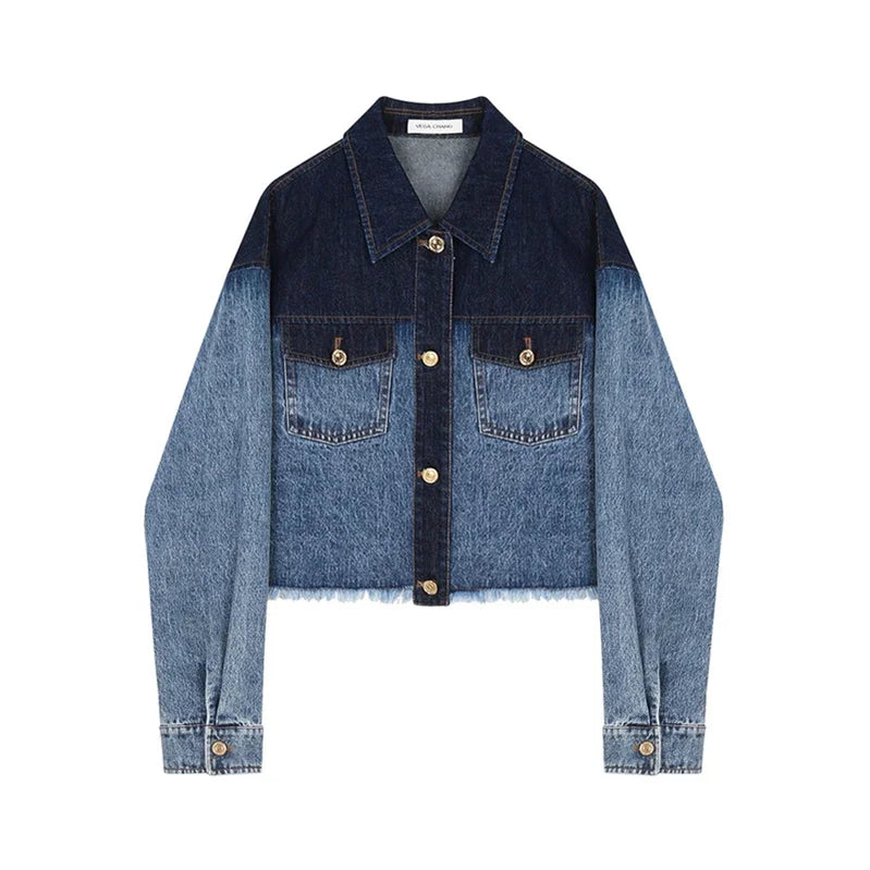 Woman Short Jacket Gradient Denim Coat Fashion Sweet Jean Top Buttons Female Sylish Top Denim Outwear Blue
