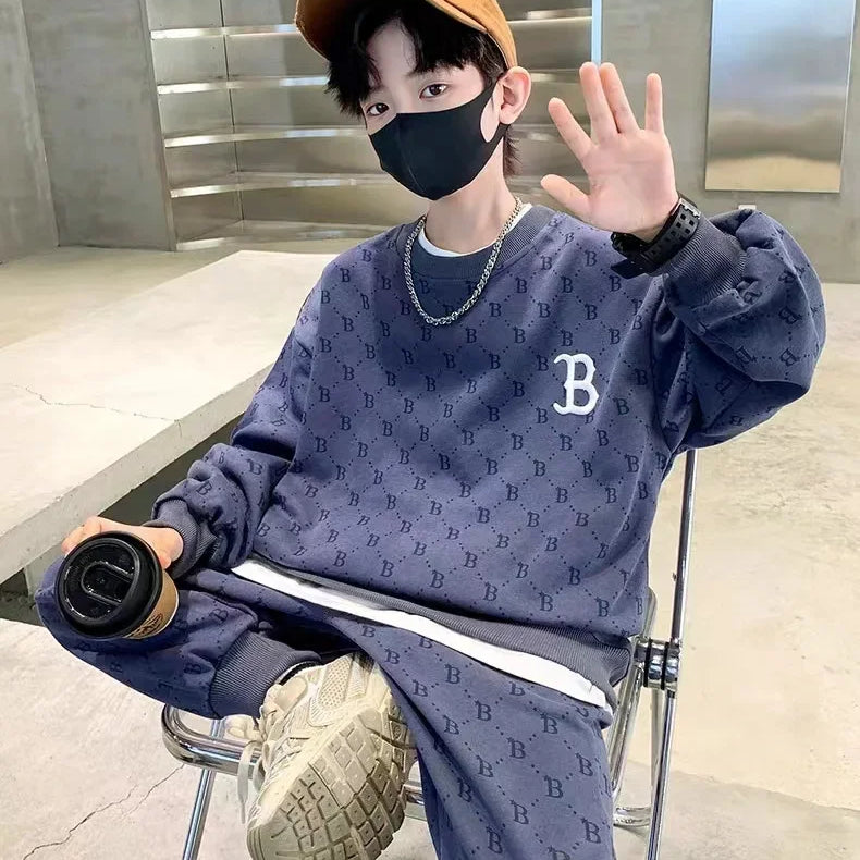 Children Loungewear Suits for Boys Round Neck Sweater and Pants 2Pcs Outfit Sets Junior Kids Letter Sports Clothes Tracksuit