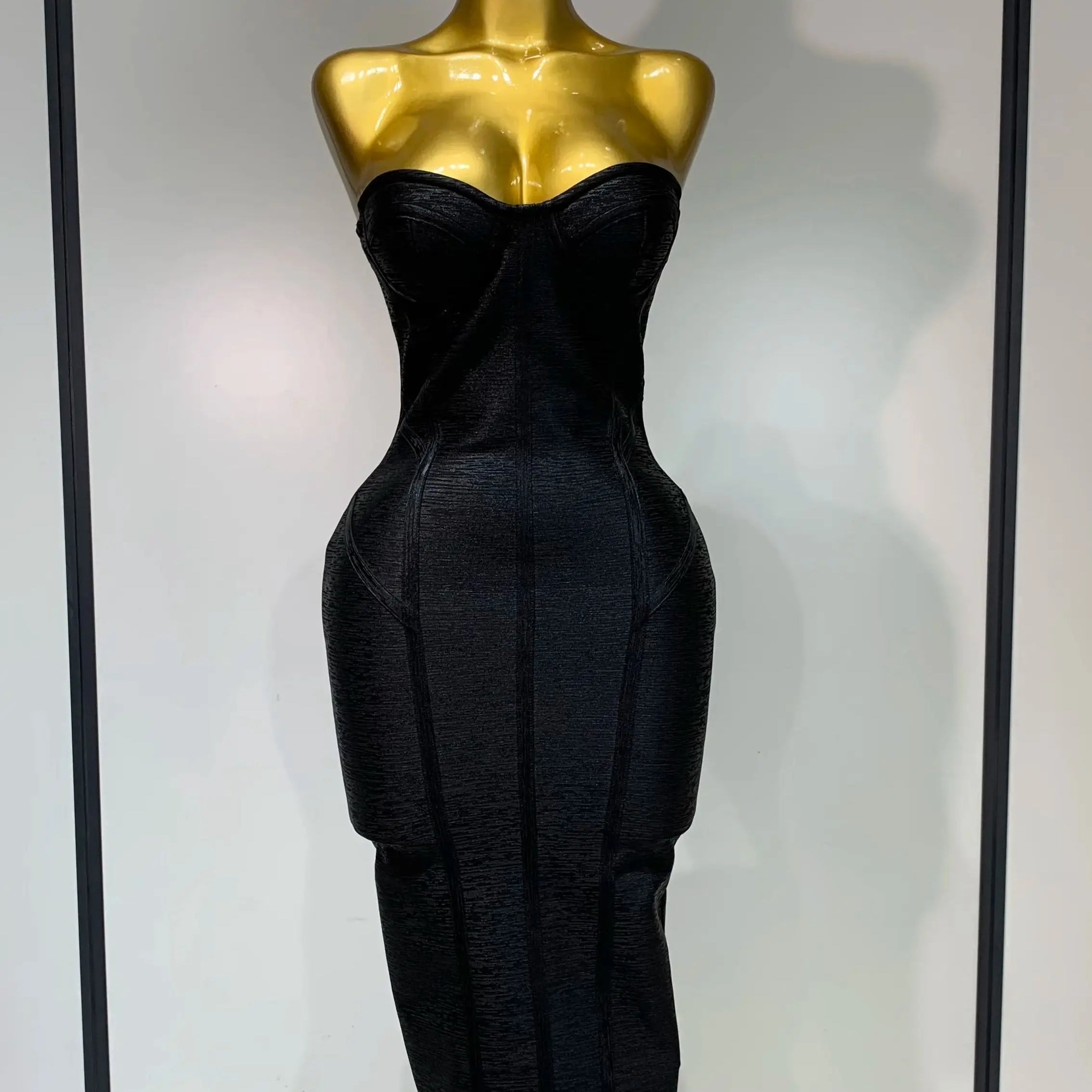 2025 New Women Sexy Strapless Black Foil Color Bodycon Bandage Dress Fashion Celebrate Evening Party Luxury Birthday Dresses
