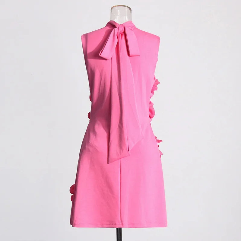 Elegant Ladylike Short Skirt Heavy Embroidery Splicing Belted Dress Women's Fashion Spring Arrival Sleeveless Dress