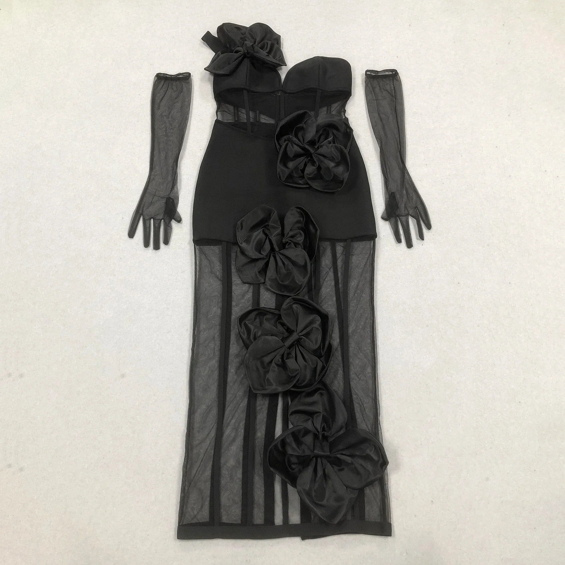 Women Sleeveless Sexy One Shoulder Floral Mesh See Through Bodycon Bandage Long Dress Celebrate Nightclub Party Wear