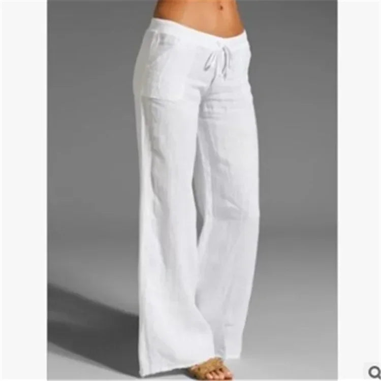 Summer Cotton Linen Women's Pants Oversize Black Wide-leg Pants Casual Pants Female Trendy Loose Fashion Trousers Ladies white