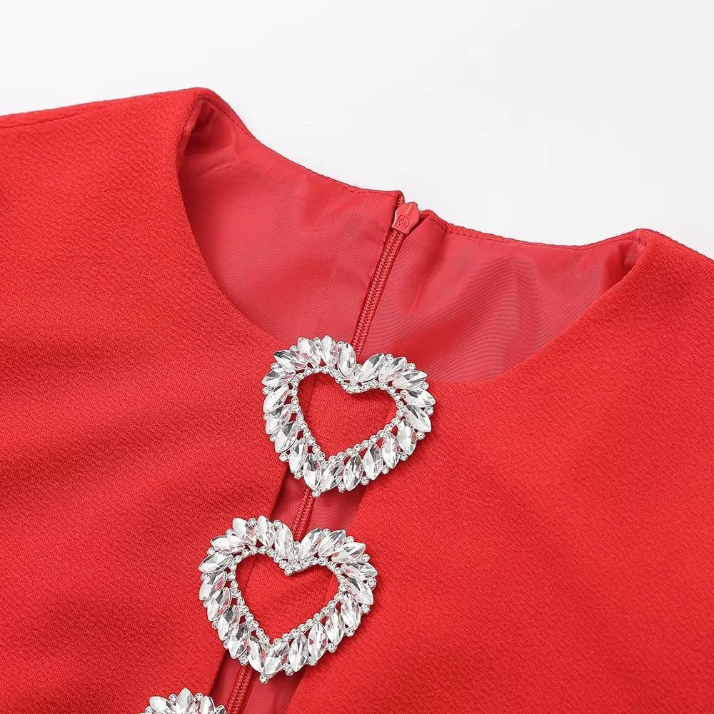 Zach Ailsa 2024 Spring Women's Fashion and Elegant Love Metal Decoration Bubble Sleeves Mini Dress