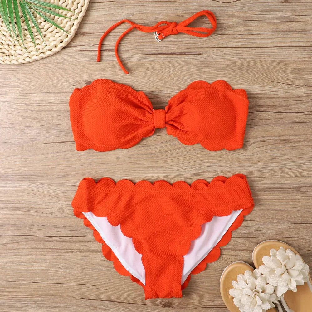 Sexy Bandeau Bikinis Women Brazilian Swimsuit Solid Swimwear Female Summer Beachwear Bathing Swimming Suit Bequine
