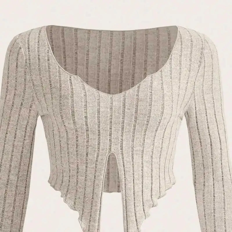 Short Top Summer And Autumn New Classic American Irregular Pit Strip Long Sleeve Waist Slim Mini Ladies Sexy Slit Shirt