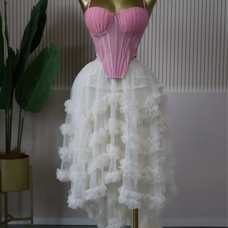 CM.YAYA Women's Dress Set Tunic Irregular Crop Top and Irregular Ball Gown Maxi Long Skirt Suit 2025 Two 2 Piece Set Outfits