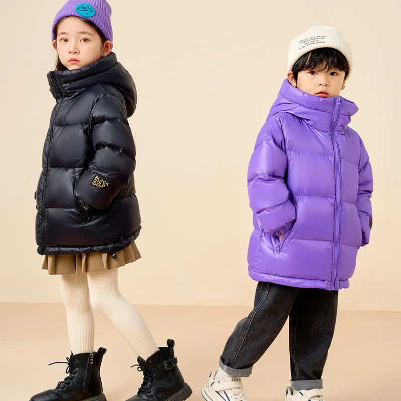 Kids Warm Down Bread Jackets For Boys Girls Fashion Teenage Solid Hooded Parka Snowsuits Winter Children Outerwear Overcoat