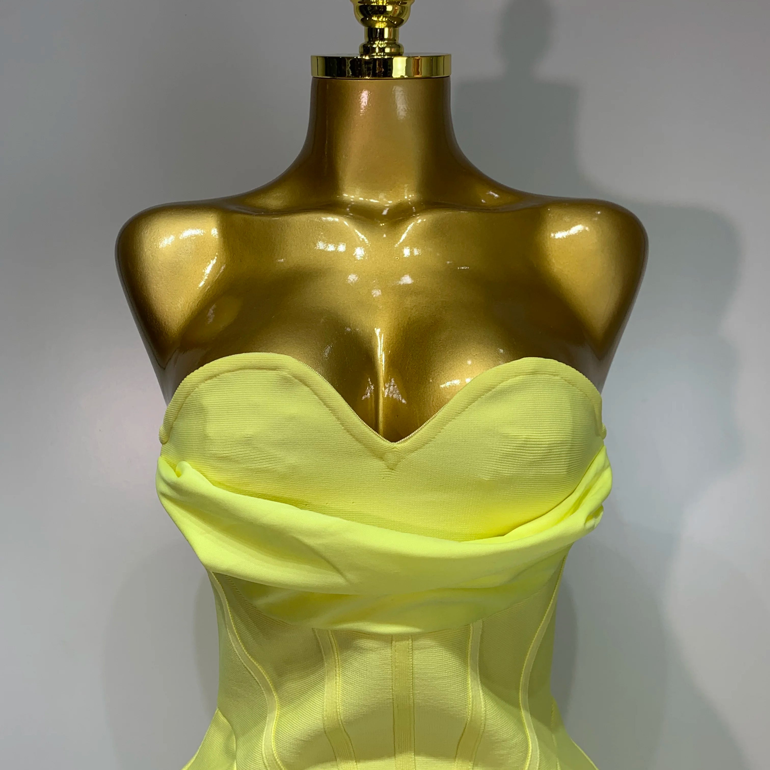 Newest 2025 Women Strapless Sexy Yellow Stretch Bodycon Bandage Dress Elegant Evening Party Luxury Birthday Celebrity Prom Gown