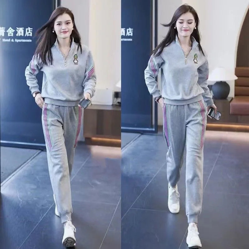 Women's Tracksuit Large Autumn Winter New Loose Casual Fashion Tops And Pencil Pants Two Piece Sets Plus Size Clothing For Women