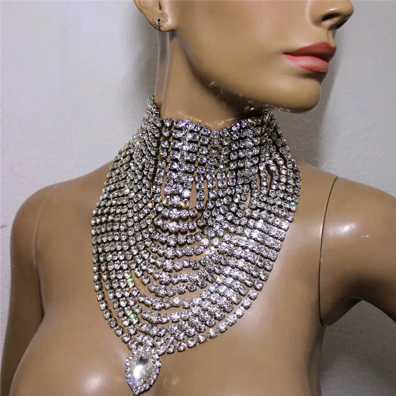 Luxury Noble Crystal Water Drops Bridal Jewelry Sets Rhinestone Necklace Earrings Set for Bride African Jewelry Accessories 01