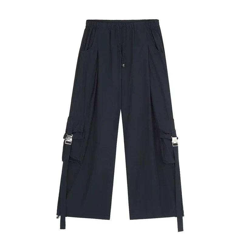 Vintage Cargo Pants Women Y2K Harajuku Oversized Streetwear Parachute Pants Bf Korean Hip Hop All-Match Baggy Jogging Trousers Navy Blue