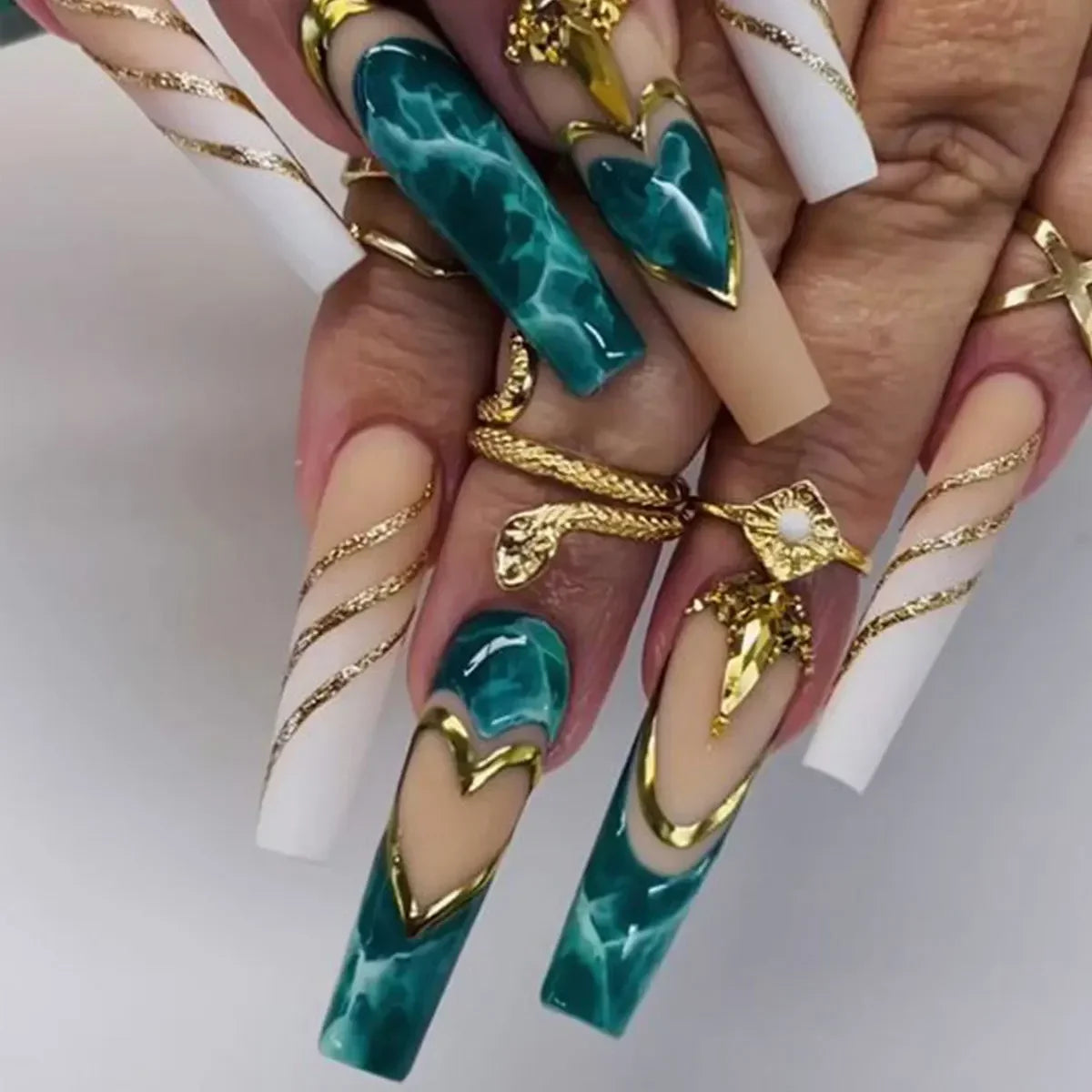 24Pcs Wearable Colorful Butterfly Designs French Press on Nails Long Ballet False Nails with Rhinestone Acrylic Fake Nails Tips