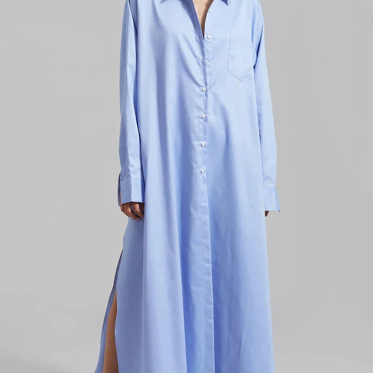 Solid Minimalist Split Dresses For Women Lapel Long Sleeve High Waist Patchwork Single Breasted Loose Dress Female