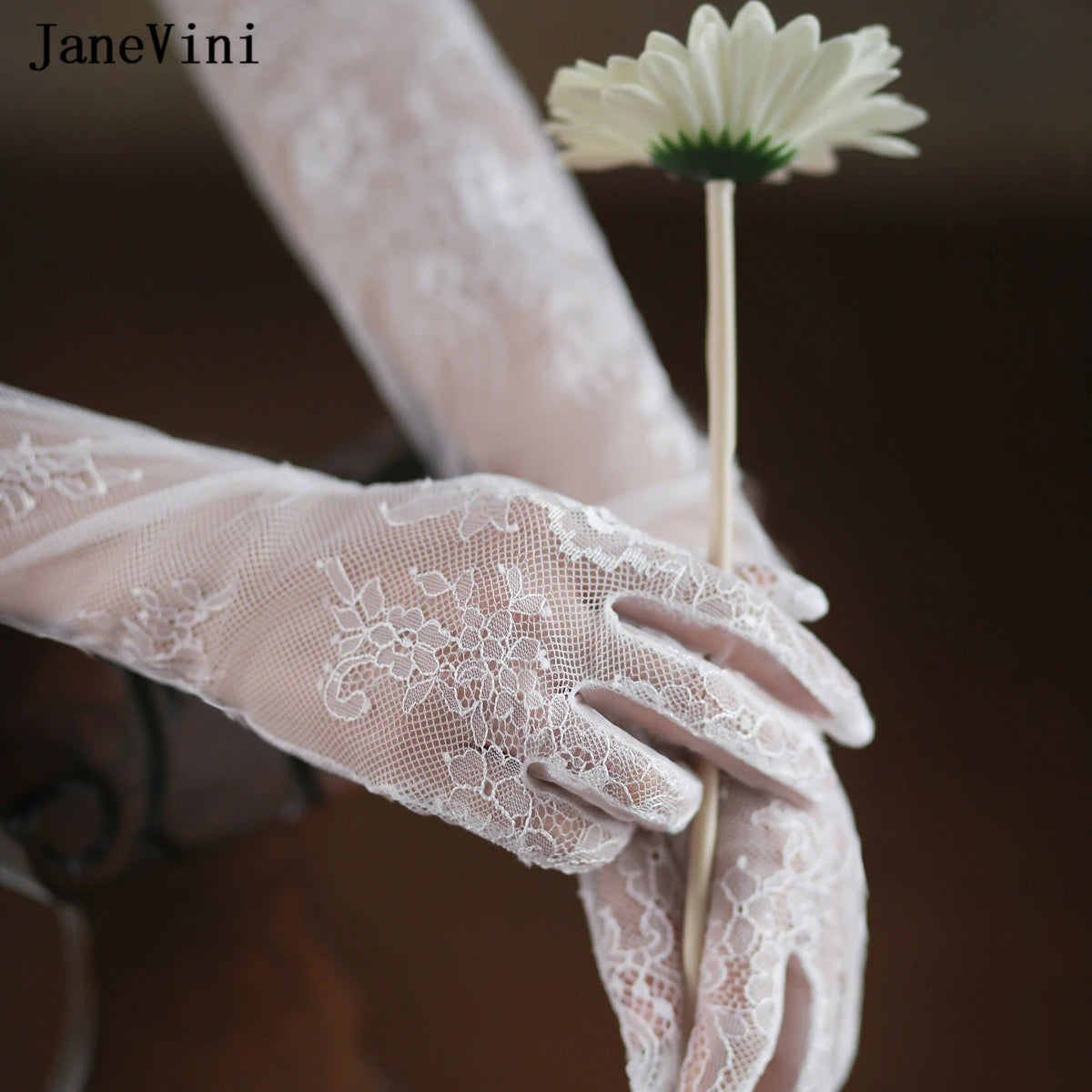Elegant 60cm Long White Bridal Gloves Lace Hollow Tulle Gloves Full Finger Women's Wedding Dress Party Accessories
