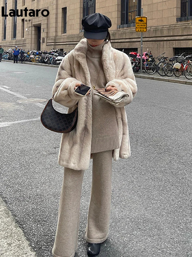 Winter Thick Warm Faux Mink Fur Coat Women Stand Collar Elegant Chic Luxury Designer Clothes Runway Fluffy Jacket 2022