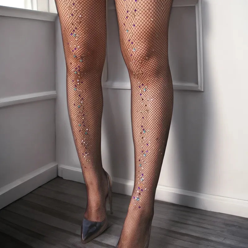 Sexy Women Rhinestones Pantyhose Shiny Diamond Summer Fishnet Tights Transparent Stockings Bling Medias De Mujer Fashion Party