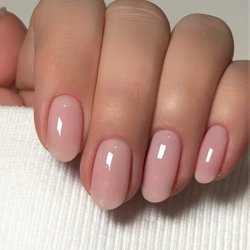 24Pcs Solid Color Press on Nails with Jelly Glue Short Round Head False Nails Colorful Summer Fake Nail Art Reusable Nail Tips