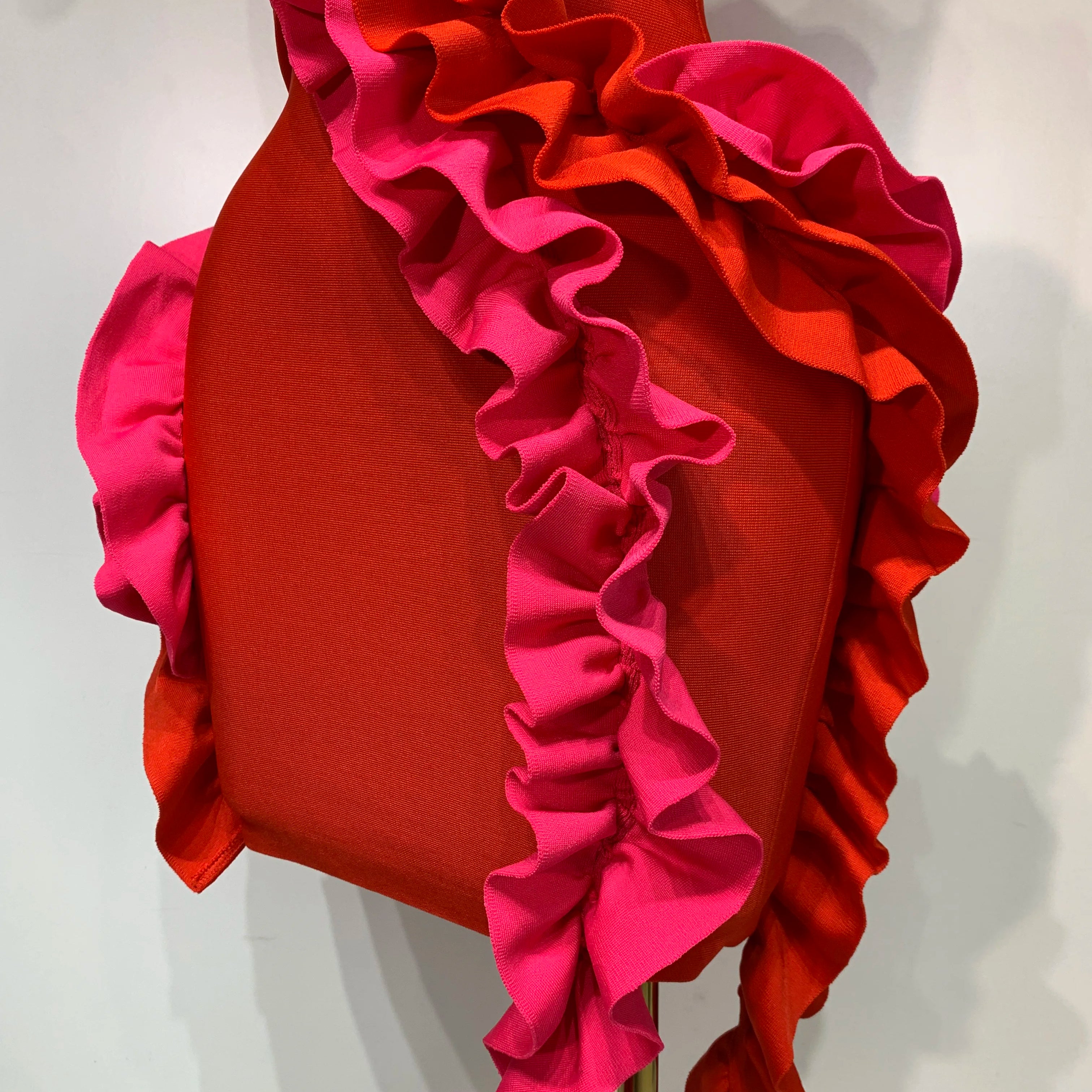 Women Sexy One Shoulder Red Ruffles Bodycon Bandage Dress 2025 Celebrity Elegant Evening Birthday Party Club Luxury Dresses