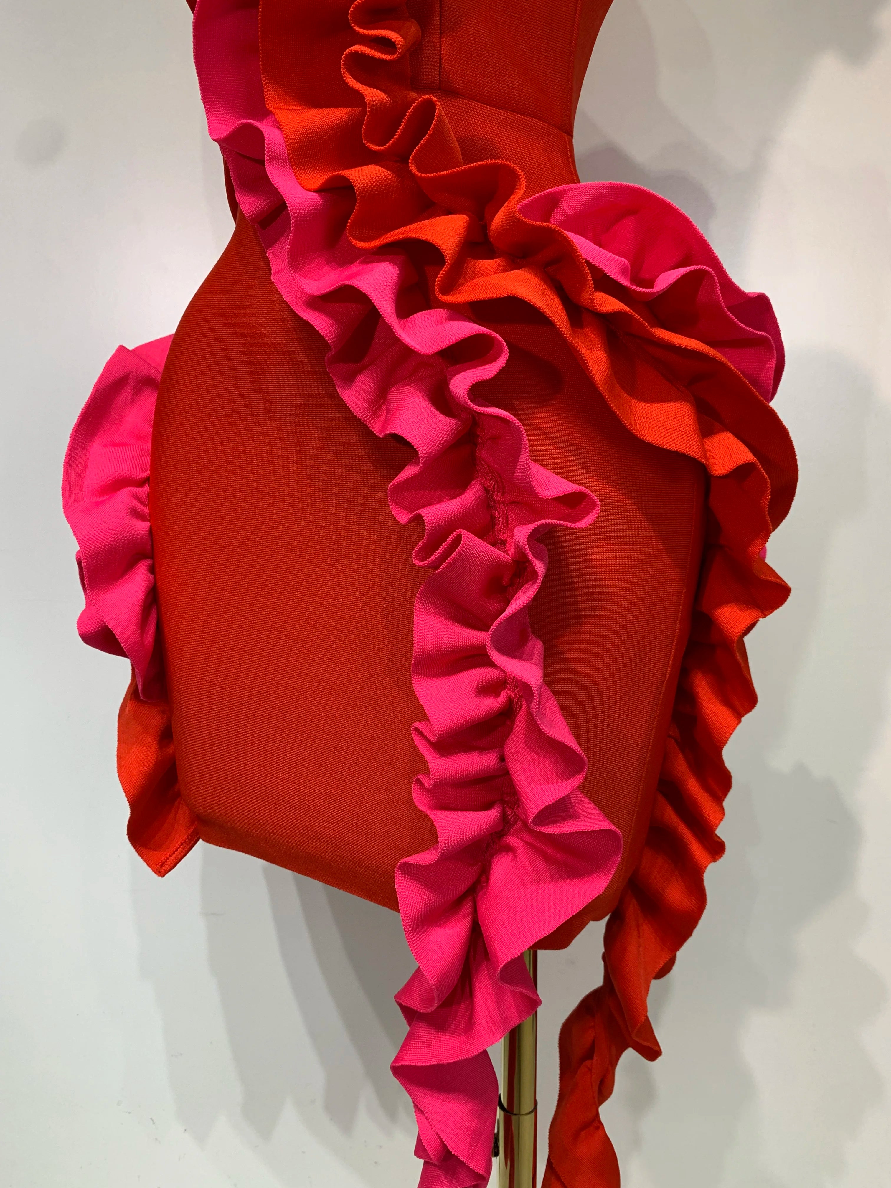 Women Sexy One Shoulder Red Ruffles Bodycon Bandage Dress 2025 Celebrity Elegant Evening Birthday Party Club Luxury Dresses