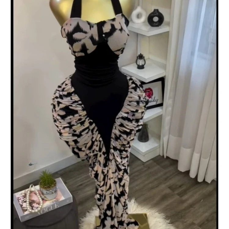 CM.YAYA Women Print Patchwork Stacked Ruched Long Sleeve Bodycon Midi Maxi Long Dress 2025 Birthday Vacation Sexy Party Dresses