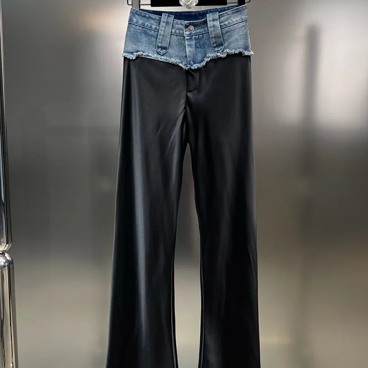 DEAT Denim Patchwork Straight Pants Women's High Waist Slim Personality Streetwear Versatile Trousers 2023 Summer New 11XX4063
