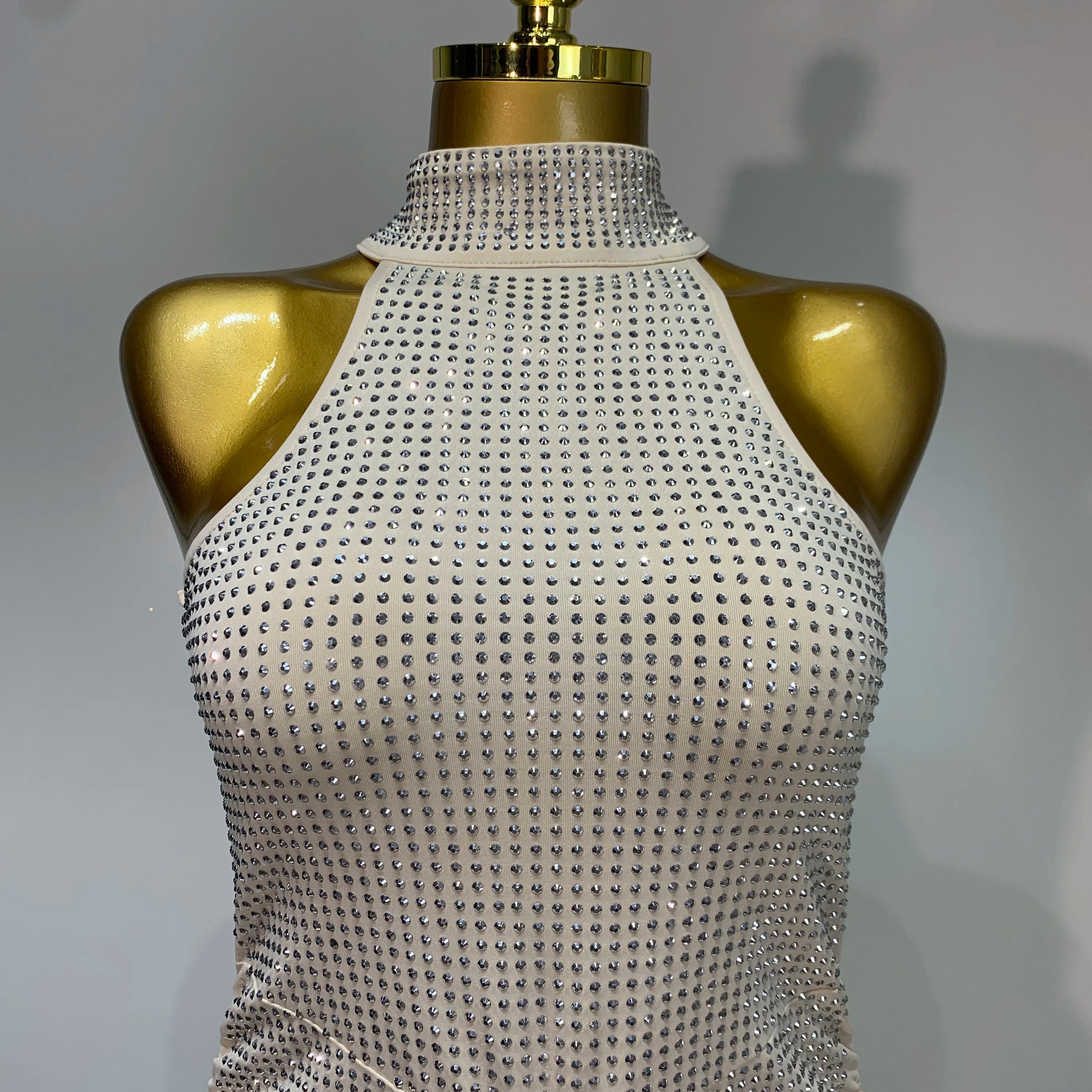 Women Sexy Backless Sleeveless Sparkly Diamonds Dress Slim Formal Elegant Celebrity Cocktail Party Luxury Birthday Gown Vestido