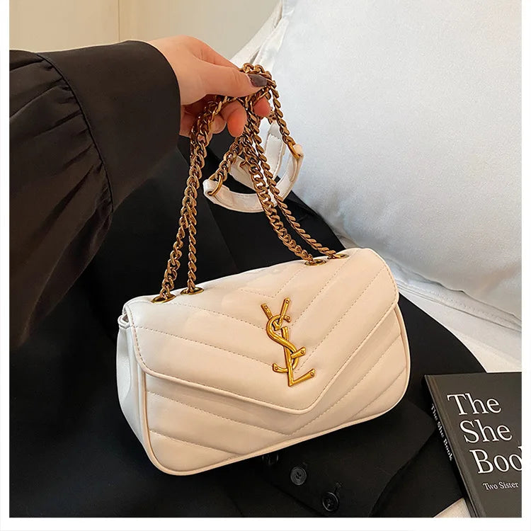 Women Diamond Quilted Chain Bag with Embroidery Luxury Textured Shoulder Crossbody Purse Elegant Vintage Style Versatile Day Bag