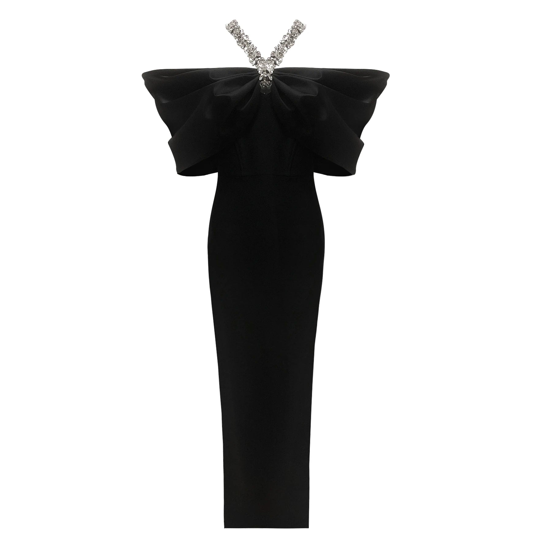 Red Black Women Sexy Off the Shoulder Crystal Halter Bodycon Long Bandage Dress Celebrate Evening Party Cocktail Outfit