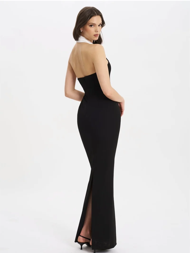 Fashion Women Sexy Off the Shoulder Halter V-Neck Bodycon Long Bandage Dress Elegant Evening Party Cocktail Outfit