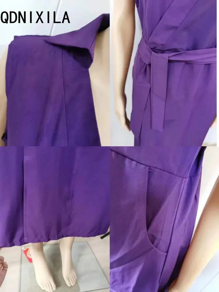 Elegant Chic Shirt Dress Summer New Fashion Sleeveless Sexy Dress V-neck Buttock Dress for Women Office Ladies Party Sundress