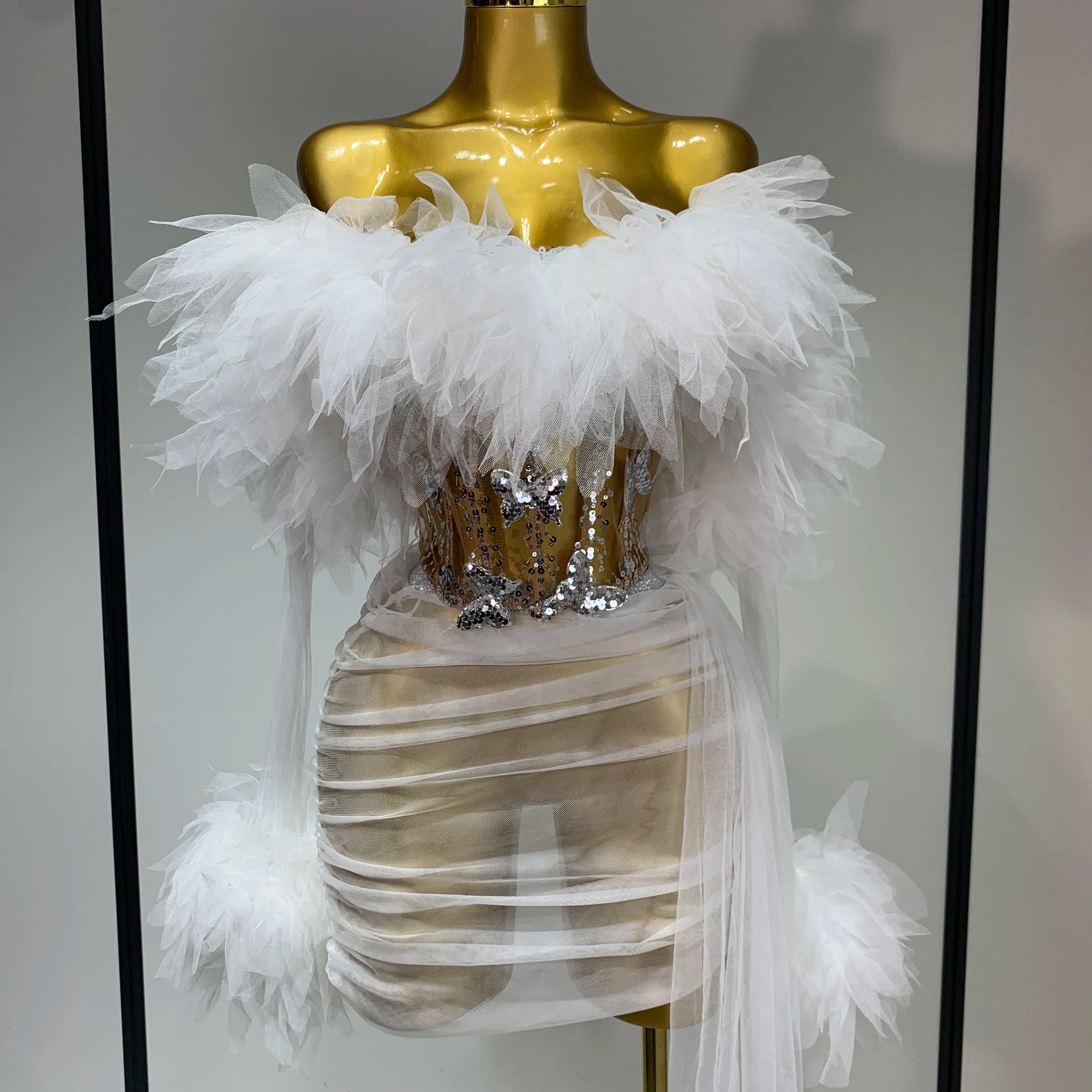 Women Sexy Backless Mesh Transparent Three Pieces Set Performance Dance Costume Nightclub Birthday Photo Shoot Stage Outfit