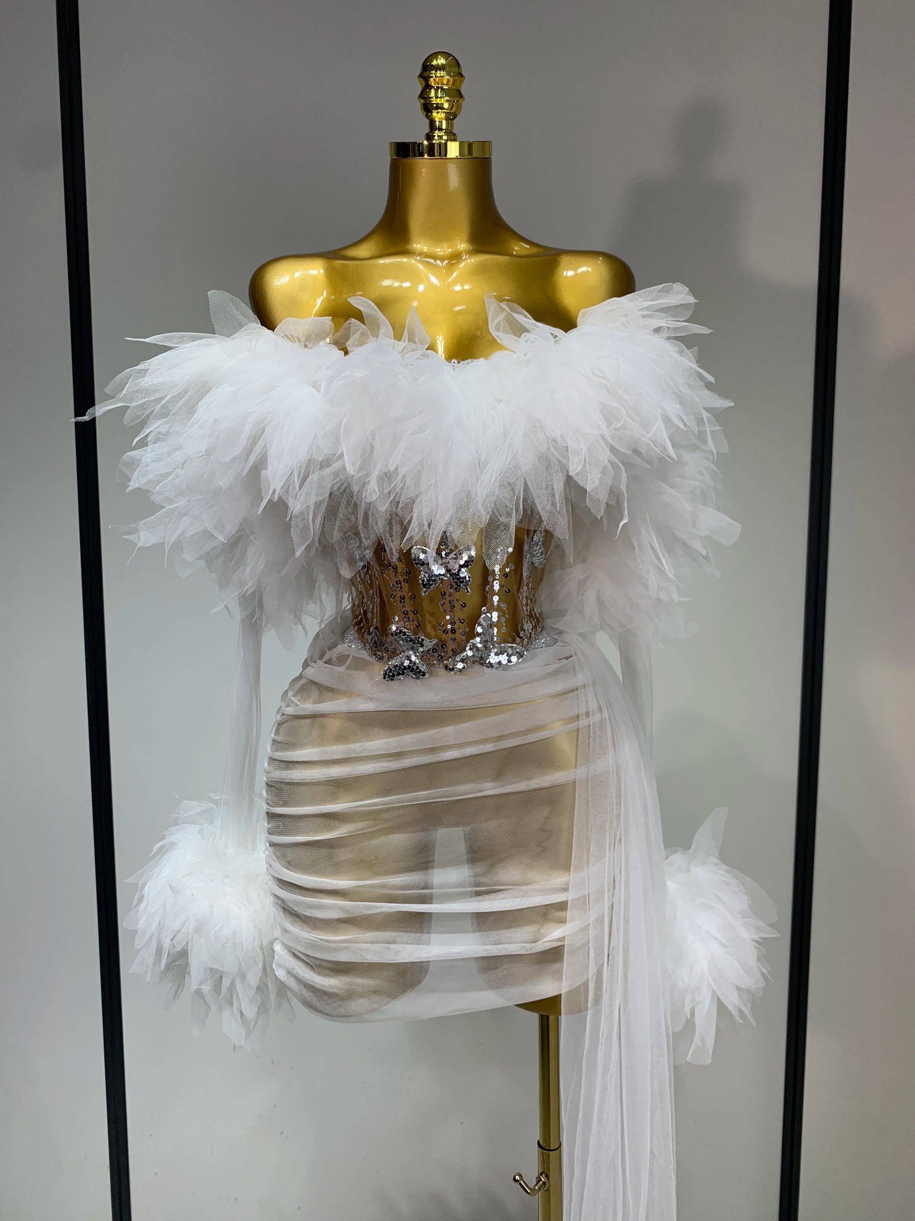 Women Sexy Backless Mesh Transparent Three Pieces Set Performance Dance Costume Nightclub Birthday Photo Shoot Stage Outfit