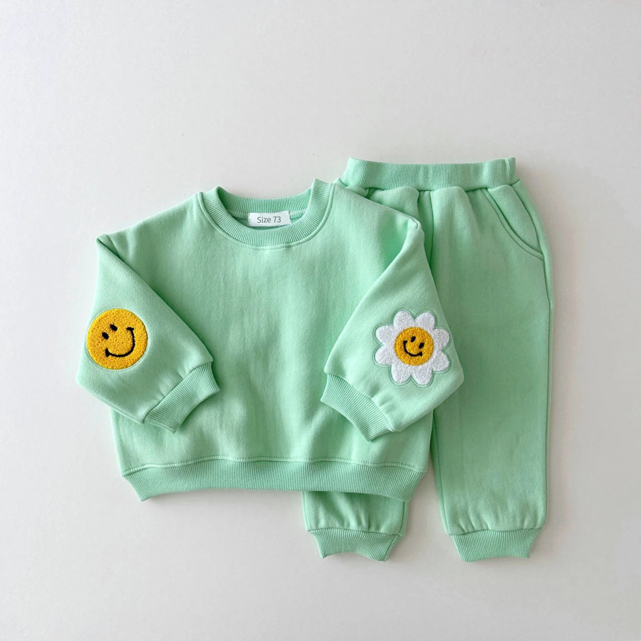 Winter Warm Baby Girl Boy Clothes Set Embroidery Thicken Fleece Sweatshirt + Pant Baby Boy Tracksuit Toddler Girl Clothes Korea green