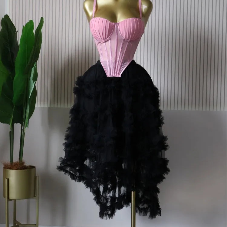 CM.YAYA Women's Dress Set Tunic Irregular Crop Top and Irregular Ball Gown Maxi Long Skirt Suit 2025 Two 2 Piece Set Outfits